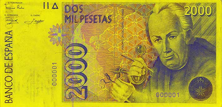 Aversul bancnotei de 2 000 de pesete